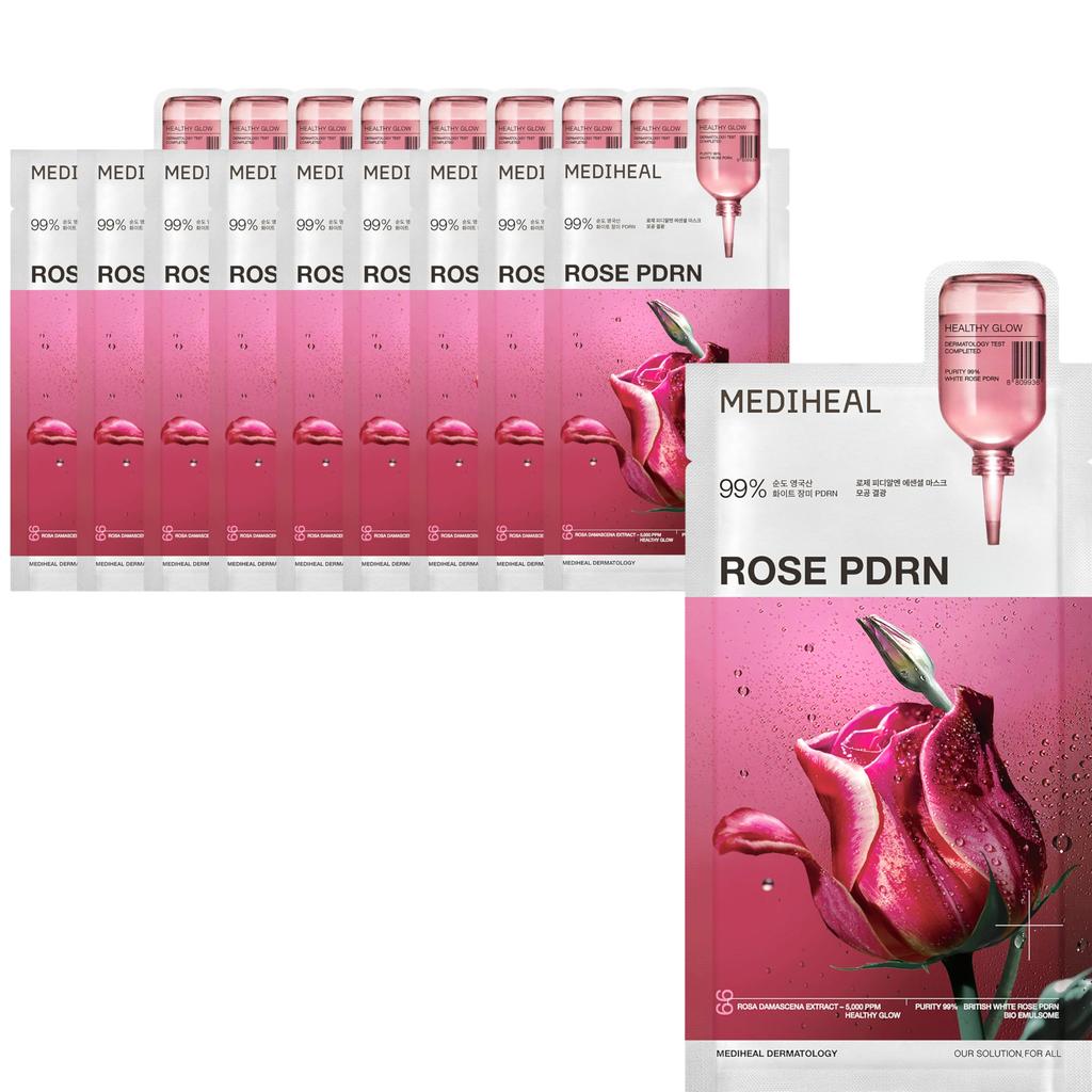 MEDIHEAL OFFICIAL Rose PDRN Essential Mask Pore Moisturizing Skin Care (10 Sheets) - Care, Serum-Rich,
