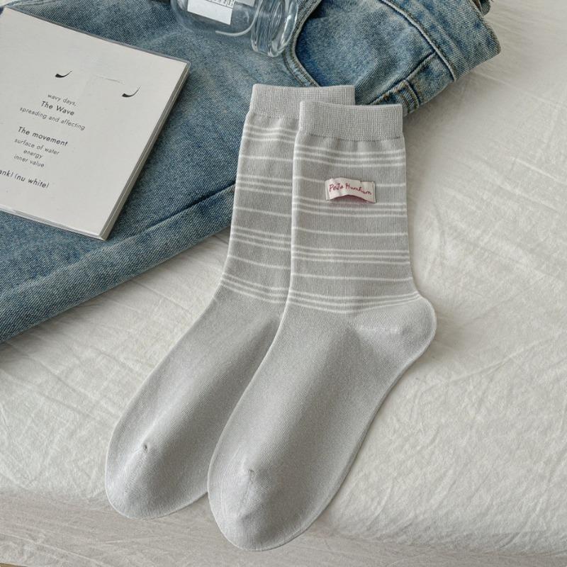 Female Spring and Autumn Pure Cotton Lovely Assorted Stripe Boneless In The Tube Pile Socks