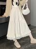 Lace Spliced Midi Skirts for Women High Waist Sweet Vintage A-line Cake Skirt Fashion Clothing Spring Autumn
