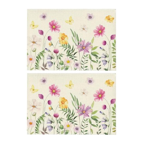 Floral Linen Placemat Tulip Spring Party Placemat Flowers Leaves Placemat Protects Table from