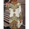 Women's Casual Long Sleeve Print Dress Fashion Autumn Winter Floral For Women Dresses Retro O-Neck Loose Ladies Dresses Vestidos