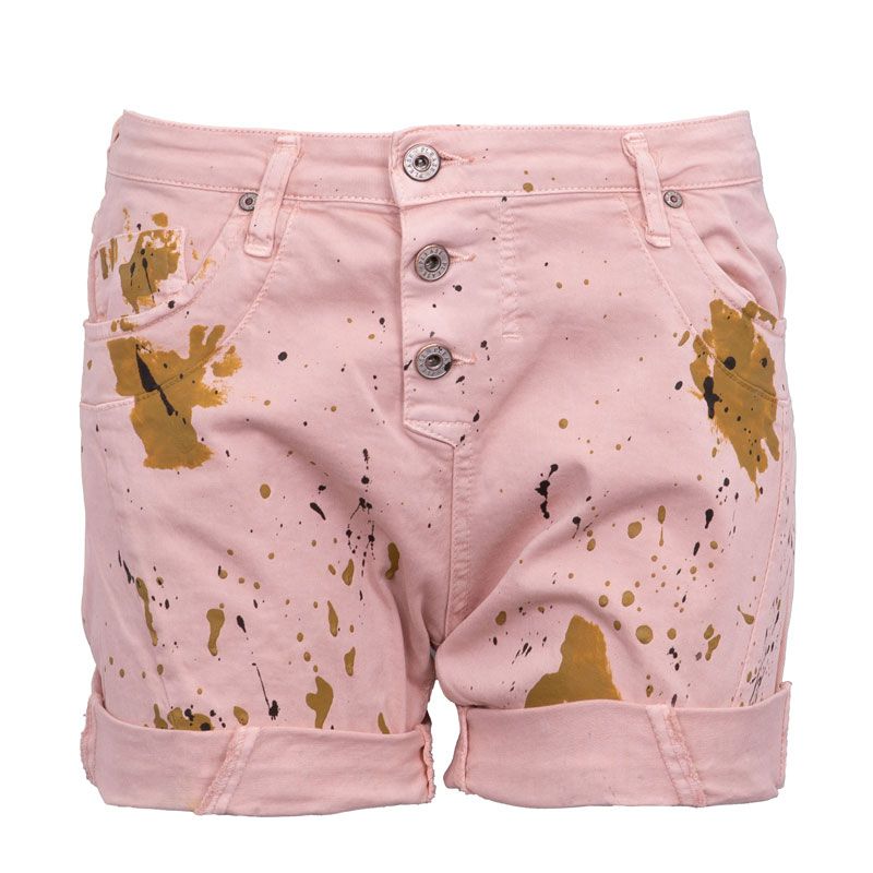 

Короткие розовые шорты с пятнами хаки и черной краски Женские PLEASE S пастельные розовый