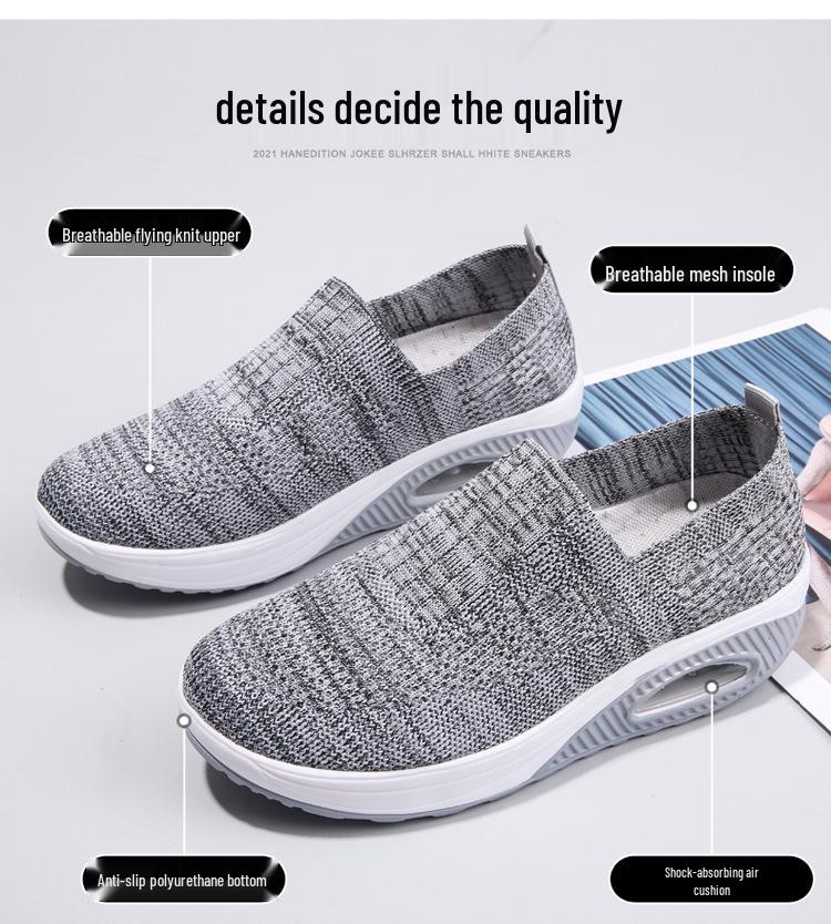 2023 Women's Breathable Flyknit Rocking Shoes with Non-slip Soft Sole and Air Cushion for Comfort