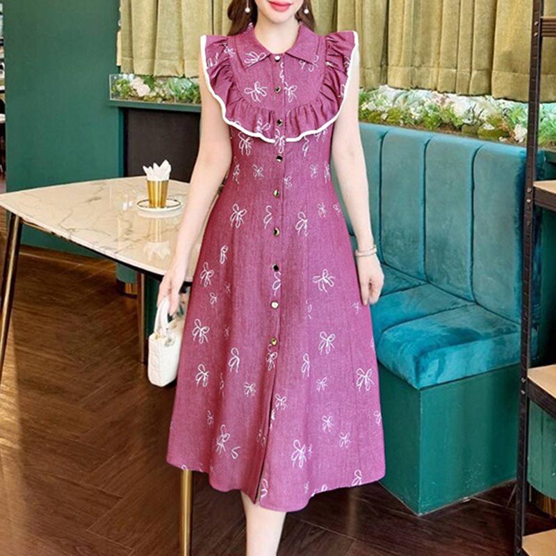 

ZANZEA Женское повседневное летнее платье без рукавов с принтом и отложным воротником 5XL розовый