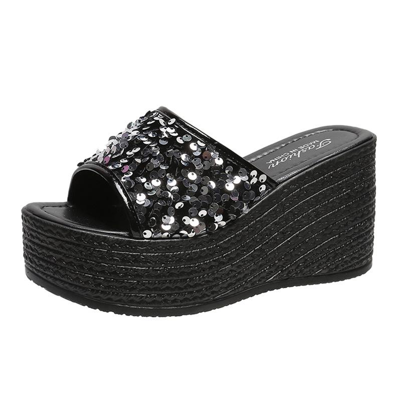 Fashion Crystals Wedges High Heels Slippers Leisure Summer Sandal Woman Shoes Women Platform Mules Slippers Slip On Outside Pantuflas