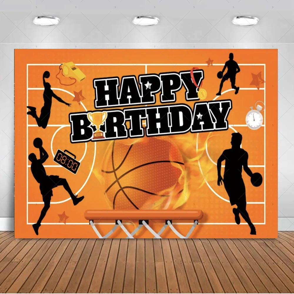 Basketball-themed birthday party decoration, backdrop for boys and girls, colorful happy sports banner.4592