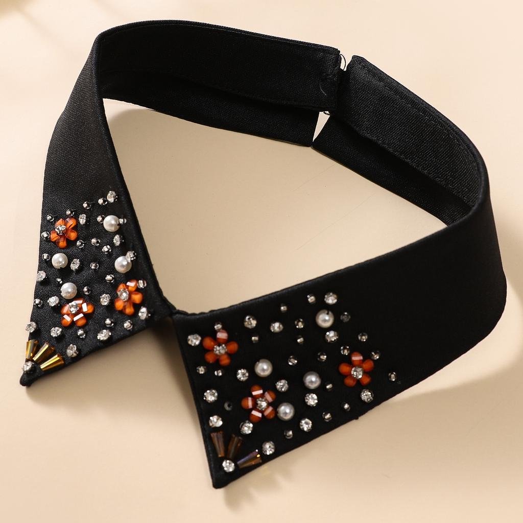 1 piece of elegant embroidered fake collar for ladies, featuring a double-layer wavy lace collar with beaded and rhinestone deta