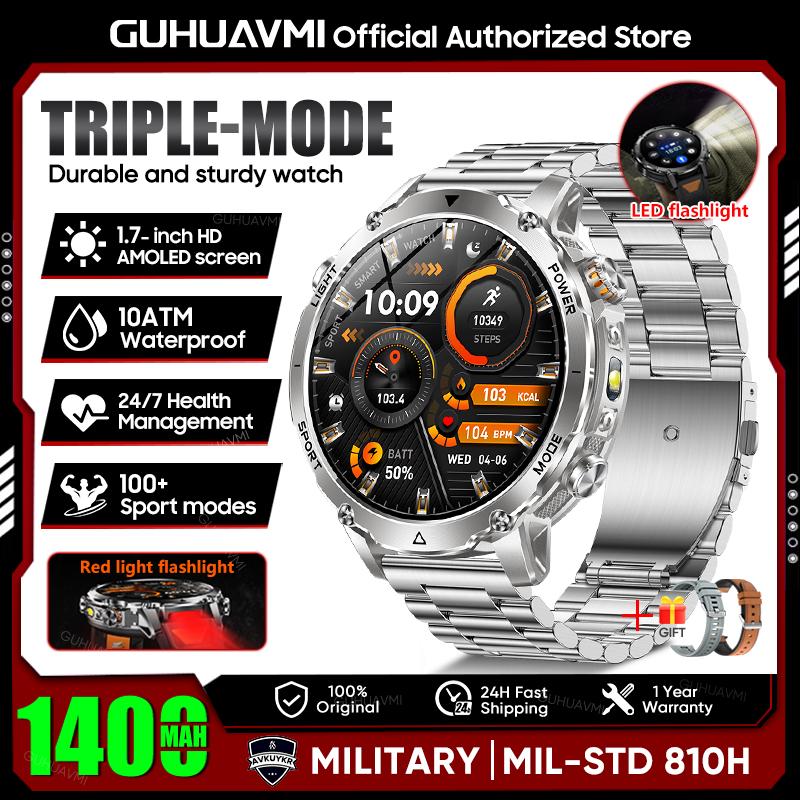 New TANK Ultra 1400mAh Battery Military Smart Watch 10ATM Waterproof Heart Rate Tactical LED Flashlight Men Sports Bracelet