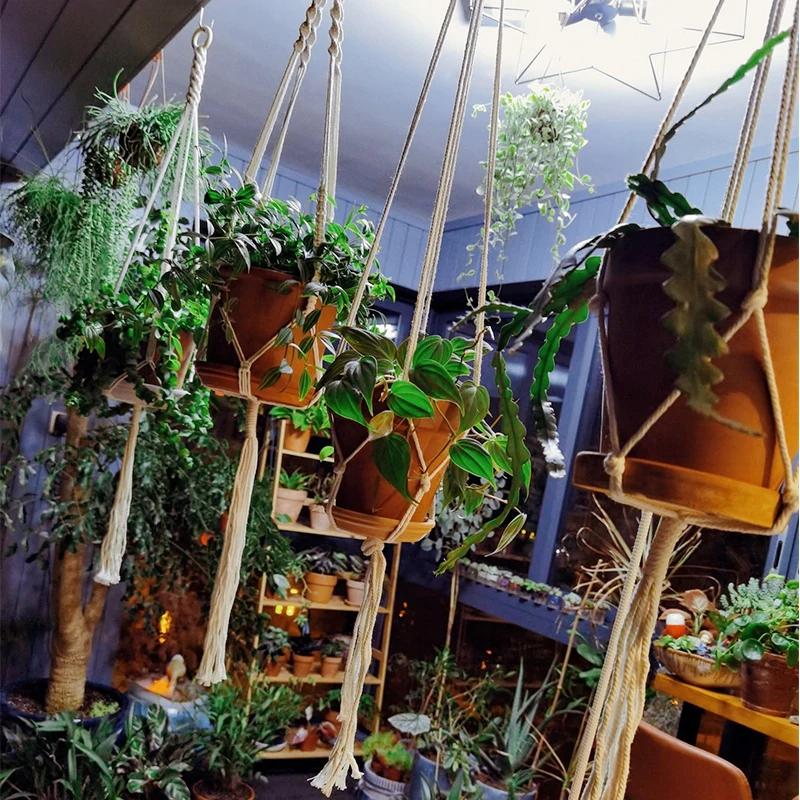 Vintage Macrame Hanging Baskets Cotton Handmade Flowerpot Net Plant Hanger Holder Basket Garden Home Planter Wall Decor