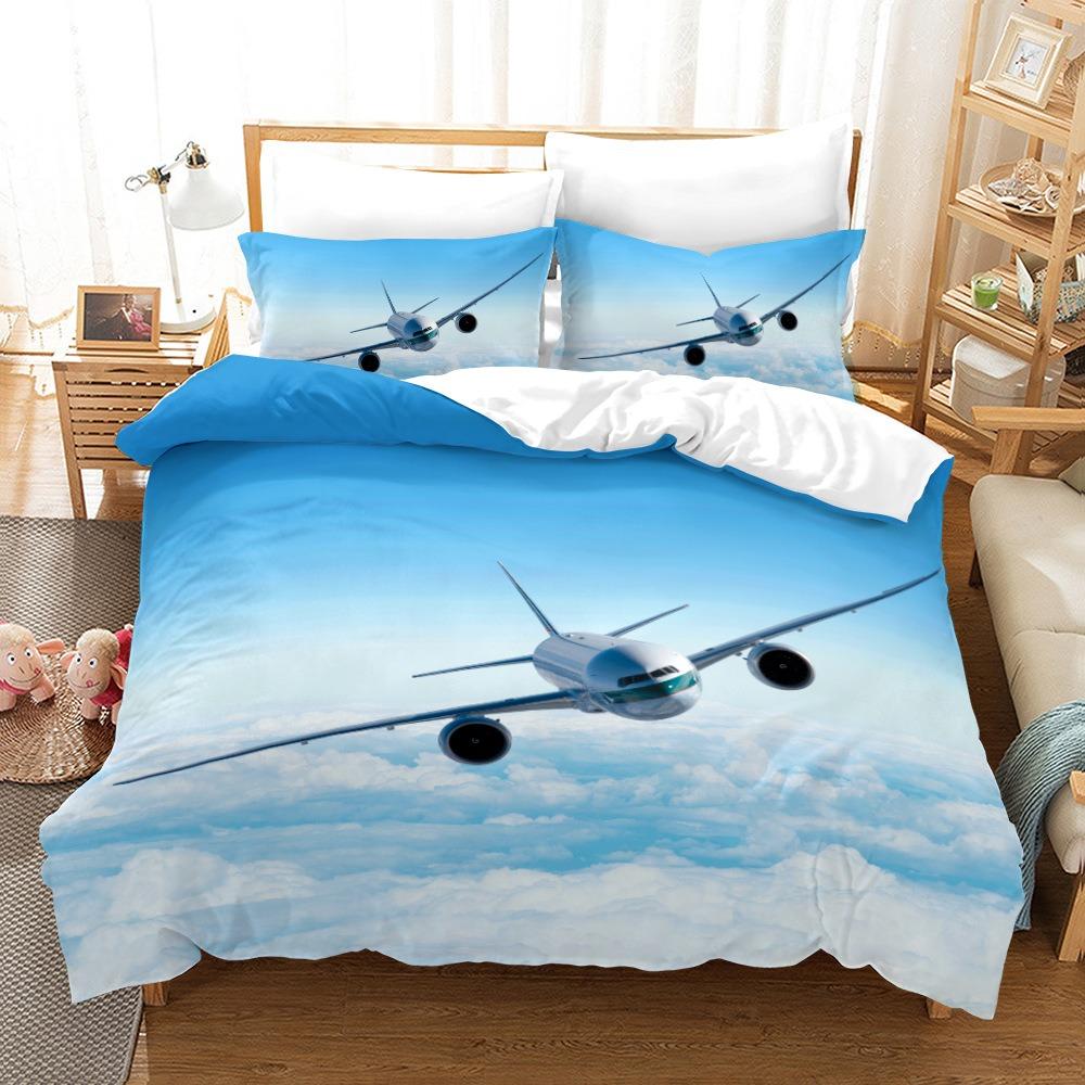 3D Aircraft Bedding Set, Aerospace Down Duvet Cover, 2/3 Pieces, Boys Room Quilt Cover, King Queen Size, Soft and Quick Drying Bed Cover