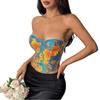 European and American style women's clothing French retro jacquard oil painting color fish bone slim vest lace-up corset women