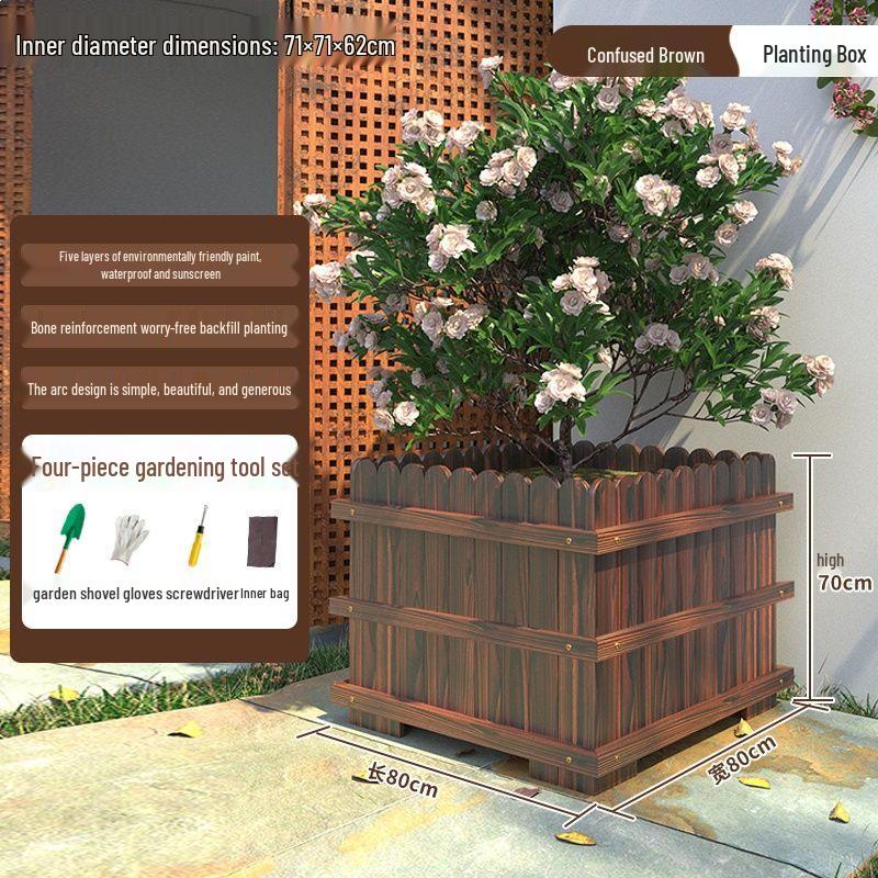 Large Anti-Corrosion Solid Wood Planter Box for Outdoor Trees and Flowers
