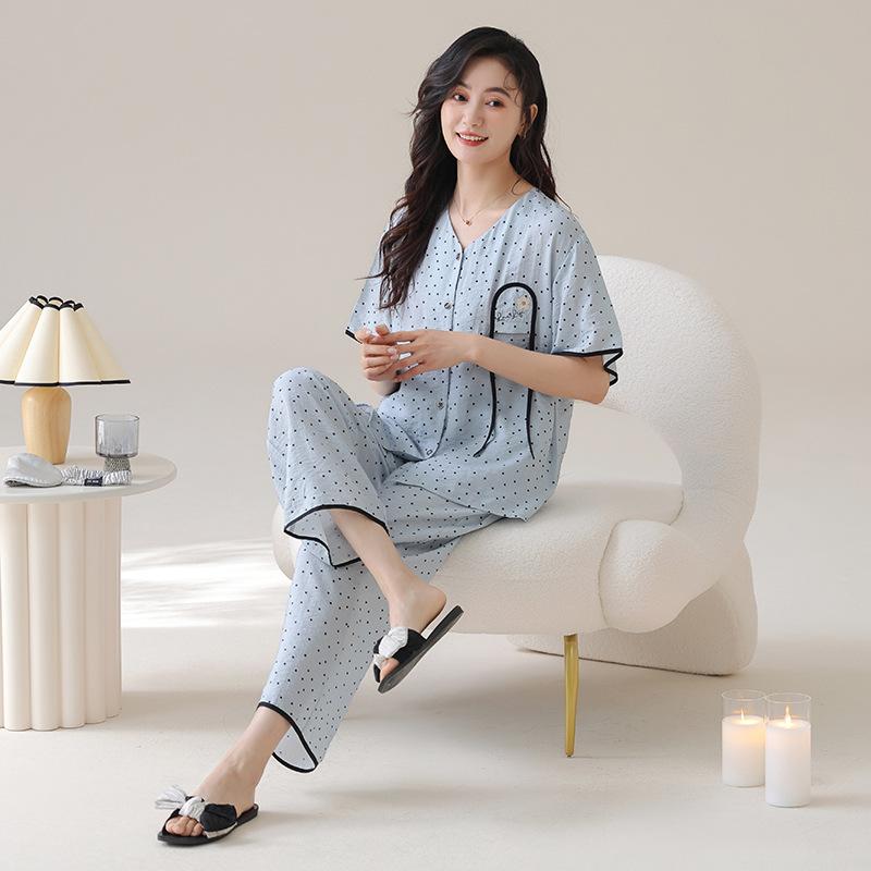 Pajamas Women's 1011 New Summer Thin Short-sleeved Tencel Court Style Large Size Can Be Worn Outside Loungewear Suit