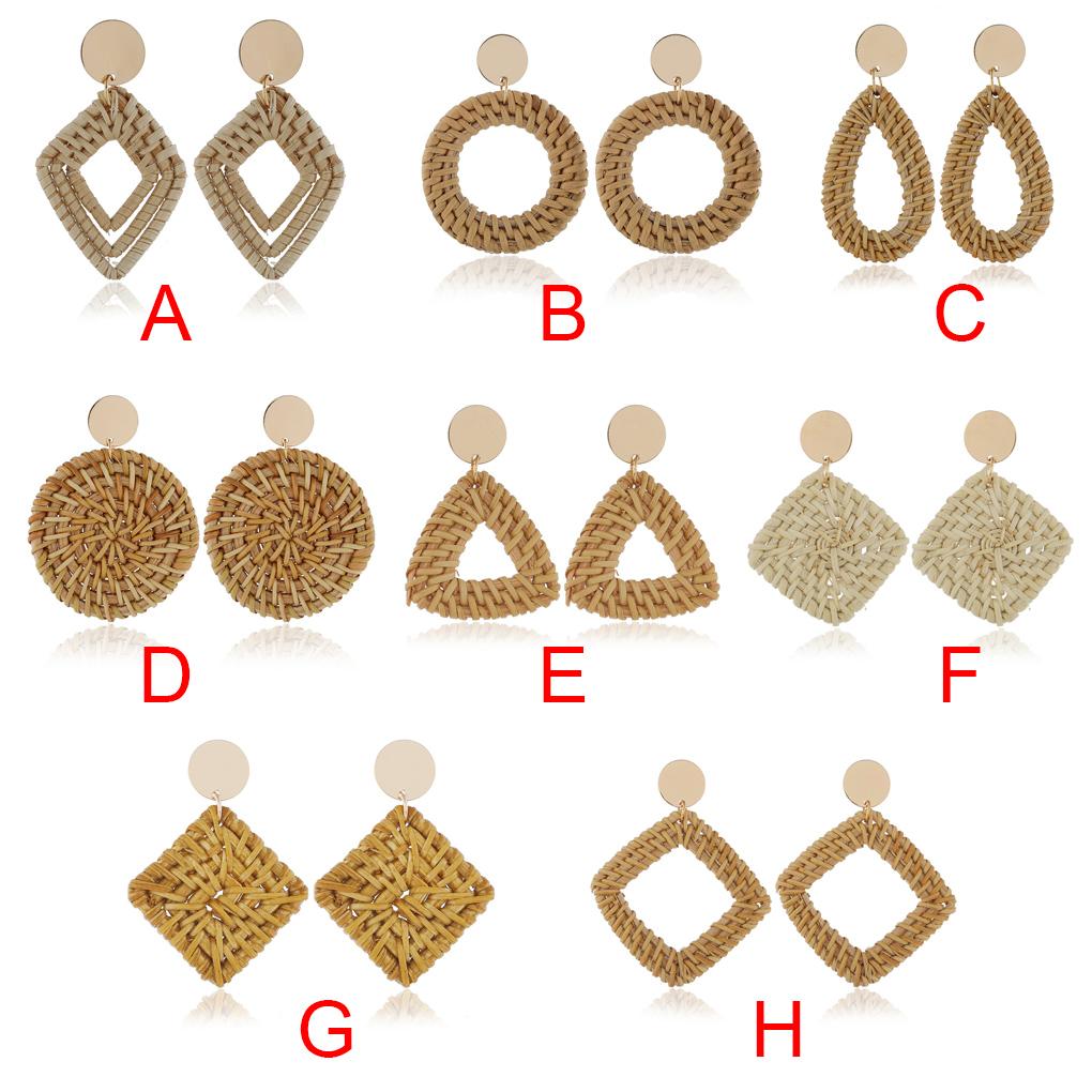 Klassische geflochtene Rattanartikel Westliche Ohrringe Böhmischer Stil Geometrischer Anhänger Bequem Attraktiver Schmuck für Frauen Mädchen