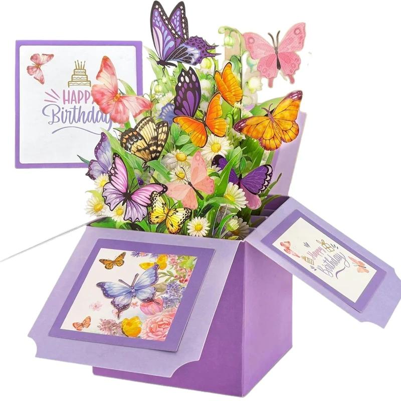 Butterfly Pop Up Card Pop Up Birthday Card Exquisite Anniversary Card for Women Handcrafted 3D Butterfly Pop-Up Greeting Card