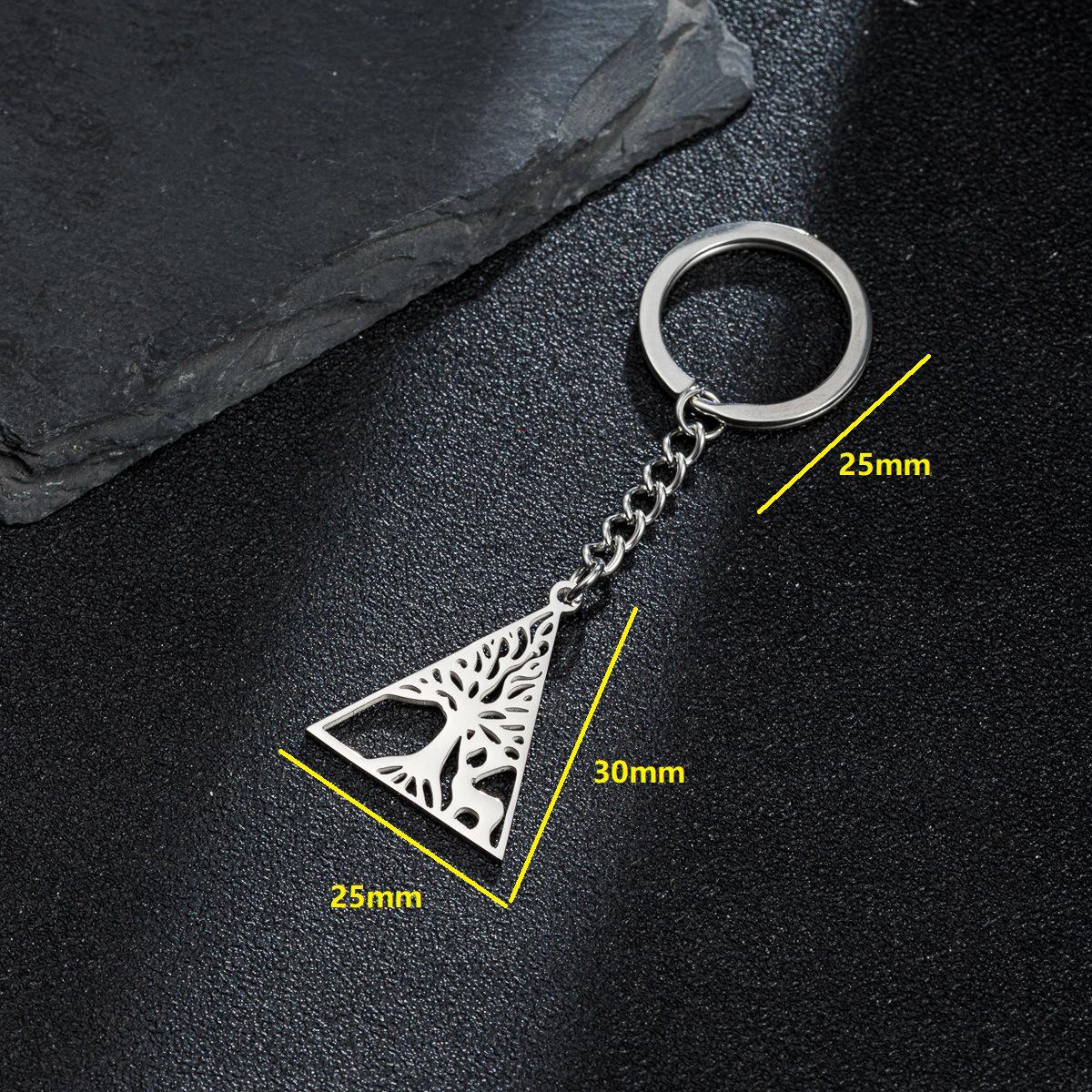 Stainless Steel Geometric Triangle Deer Tree of Life Keychain Pendant