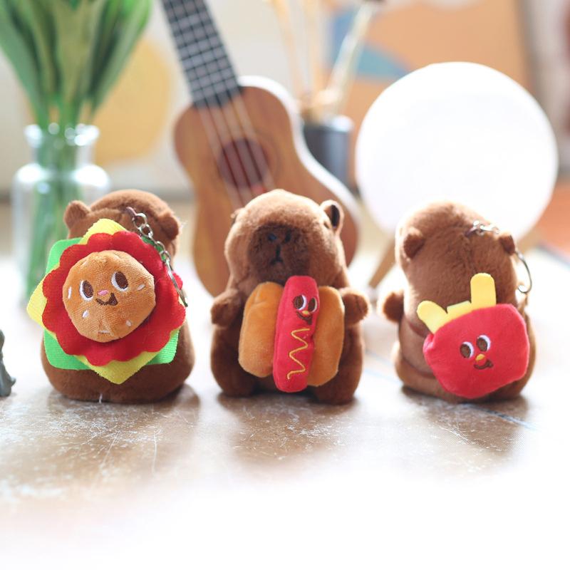 Cute Burger French Fries Capybara Plush Toy Pendant Stuffed Animal Plush Toy For Kids Lovely Animal Doll Toy Handbag Ornament
