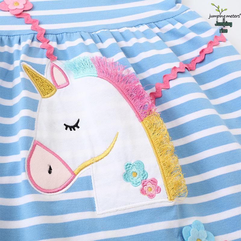 European Unicorn Pattern Summer Dress - Girls' Short-Sleeved Cotton Princess Style