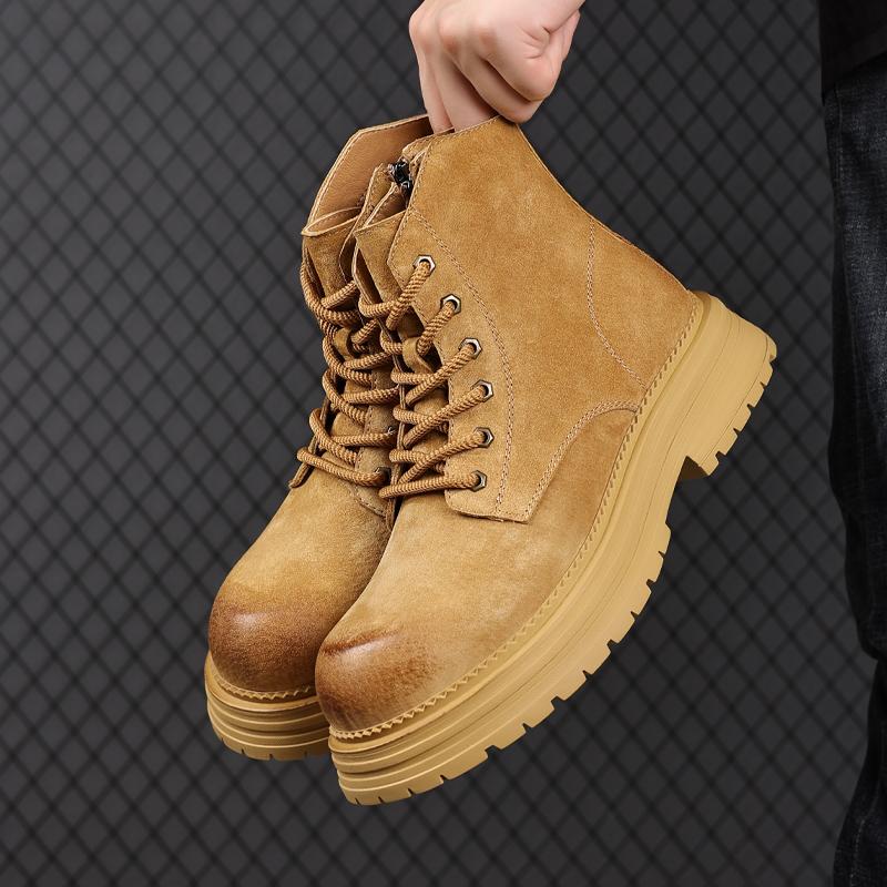 

Замшевая кожа Новое поступление Ботинки челси Мужская мода Ботильоны Мужские повседневные Ботинки в британском стиле Ретро Новая обувь с высоким верхом 44 жёлтый