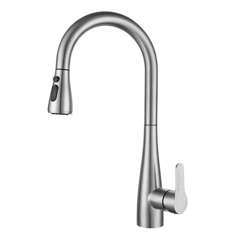 Stainless Steel Telescopic Swan Neck Faucet, Universal Rotation, Hot/Cold Compatible.
