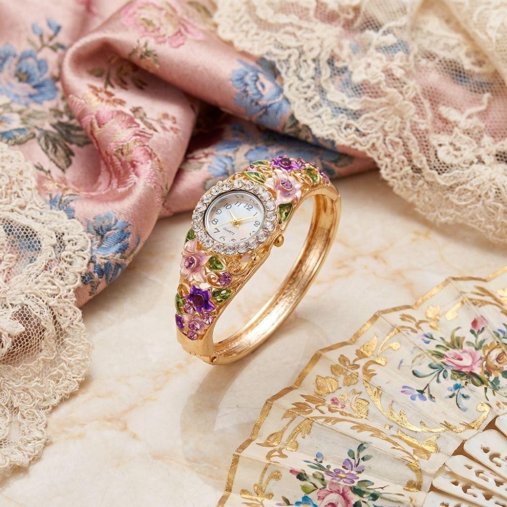 Rhinestone Bracelet Vintage Watch Round Dial Bracelet Watch Quartz Watch Daily Accessory