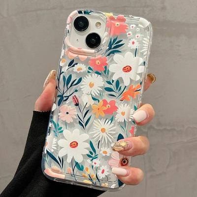 Colorful Flowers Shockproof Transparent Phone Case for iPhone 12-16, 13-15 Pro Max.