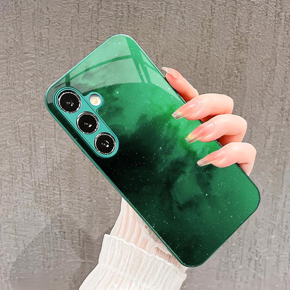 simple Universe starry sky Glass PhoneCase for Samsung Galaxy S26 S25 S24 S23 S22 FE Ultra Plus Built-in glass green Exquisite