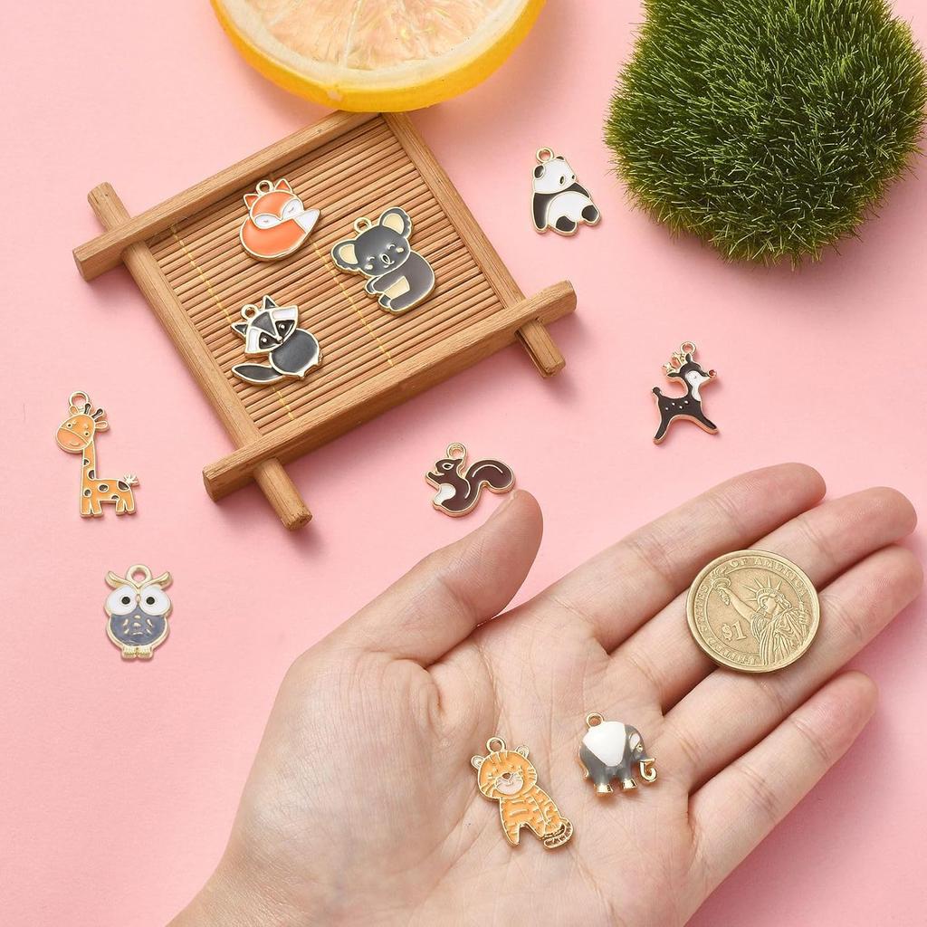 DanLingJewlry 50Pcs 10 Styles Zoo Animal Charms Cute Enamel Animal Charms Panda Fox Giraffe Tiger for DIY Jewelry Making