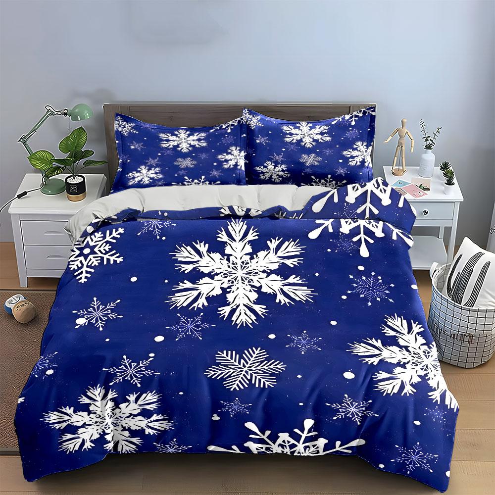 Snowflake-Themed Winter Decoration Set Kid'S And Adults' Bedroom Decor, Exquisite Three-Piece Bedding Set Gift