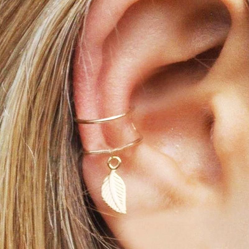 1 pair Unisex Punk Leaf Pendant Hoop Earring Cool Jewelry Earrings Ear Clip
