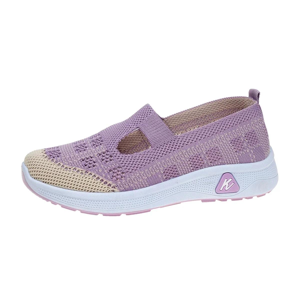 

Fashion 2024 New Women s Shoes Fashionable Color Matching Temperament Women s Shoes Summer Breathable and Comfortable Shoes Plaid Mesh 41 фіолетовий