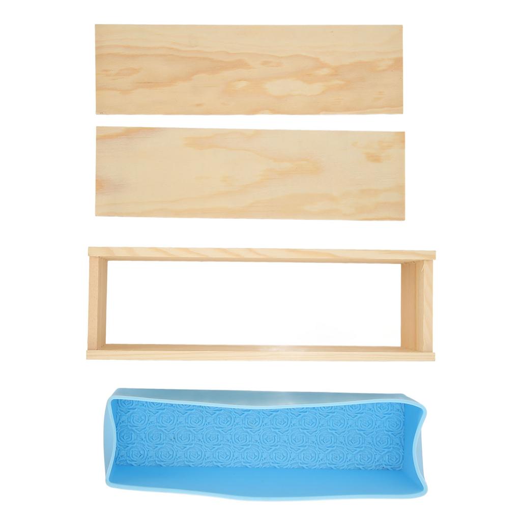 Soap Loaf Mold DIY Rose Hand Made Soap Toast Sky Blue Silicone Mould Double Open Wooden Box Set