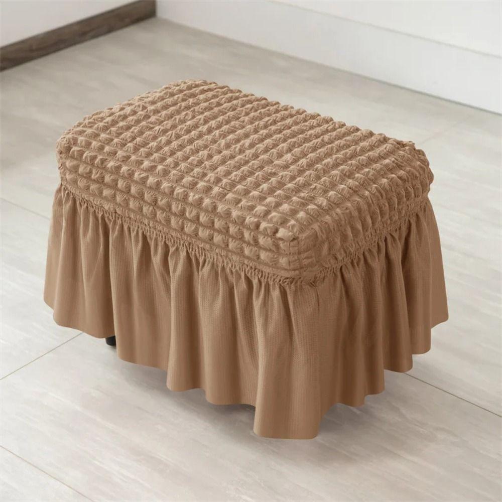 Universal Stool Cover Seersucker Footrest Slipcover Easy Install Ottoman Protector  Dining Room