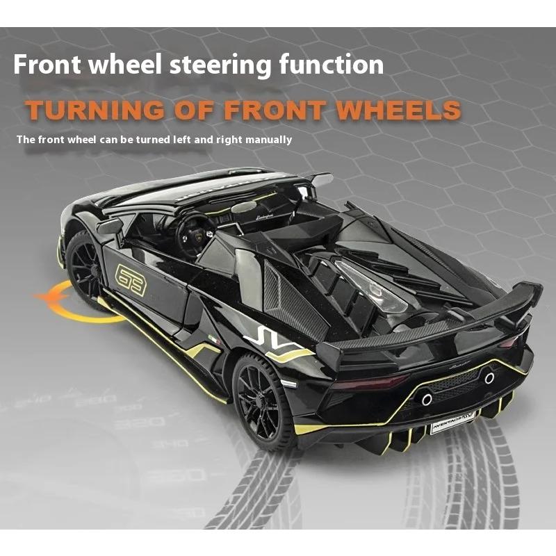 1/24 Scale Lamborghini Aventador SVJ63 Alloy Sports Car Diecast Metal Model Sound & Light Pull Back Childrens Toy Exquisite Decoration