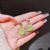 French vintage green square synthetic zircon earrings for women, light luxury elegance, high-end stud earrings, new versatile earrings wholesale