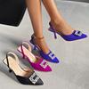 Fashion New Crystal Square Buckle High Heels Sandals Women Spring Summer Slip On Pointed Toe Pumps Woman Thin Heel Party Wedding Shoes