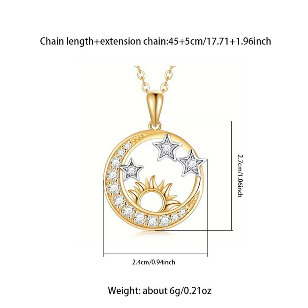 Elegant Female White Zircon Stone Skeleton Round Star Sun Pendant Necklace Gold Color Wedding Jewelry For Women