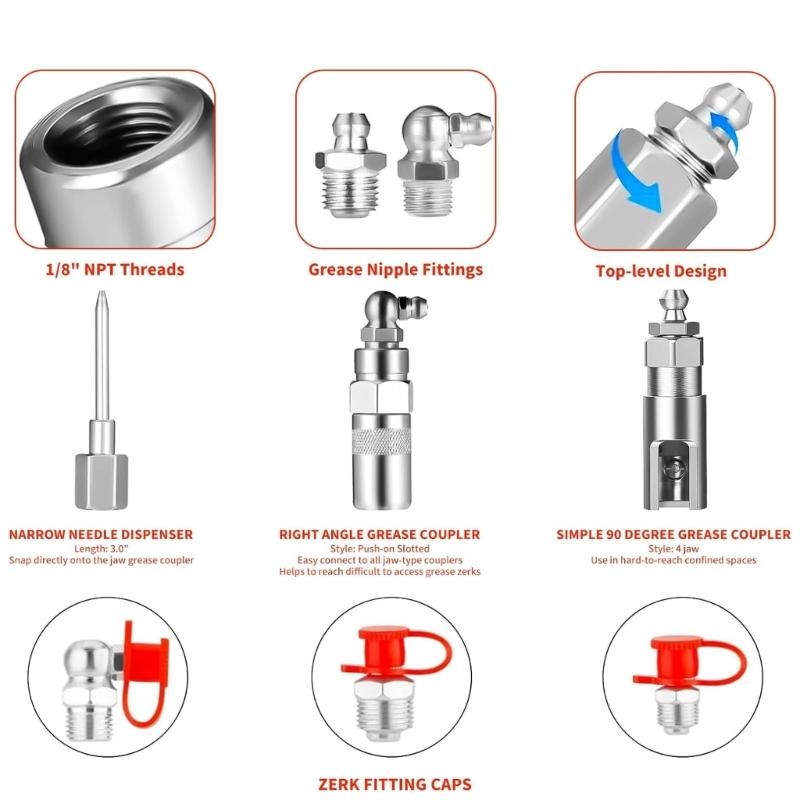 Fettmundstück mit flexiblem Verlängerungsschlauchadapter Fettpresse Schmiernippel für alle Arten von Fett