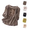 Women's Embroidered Cotton Linen Loose Round Neck Three-Quarter Sleeve Shirt