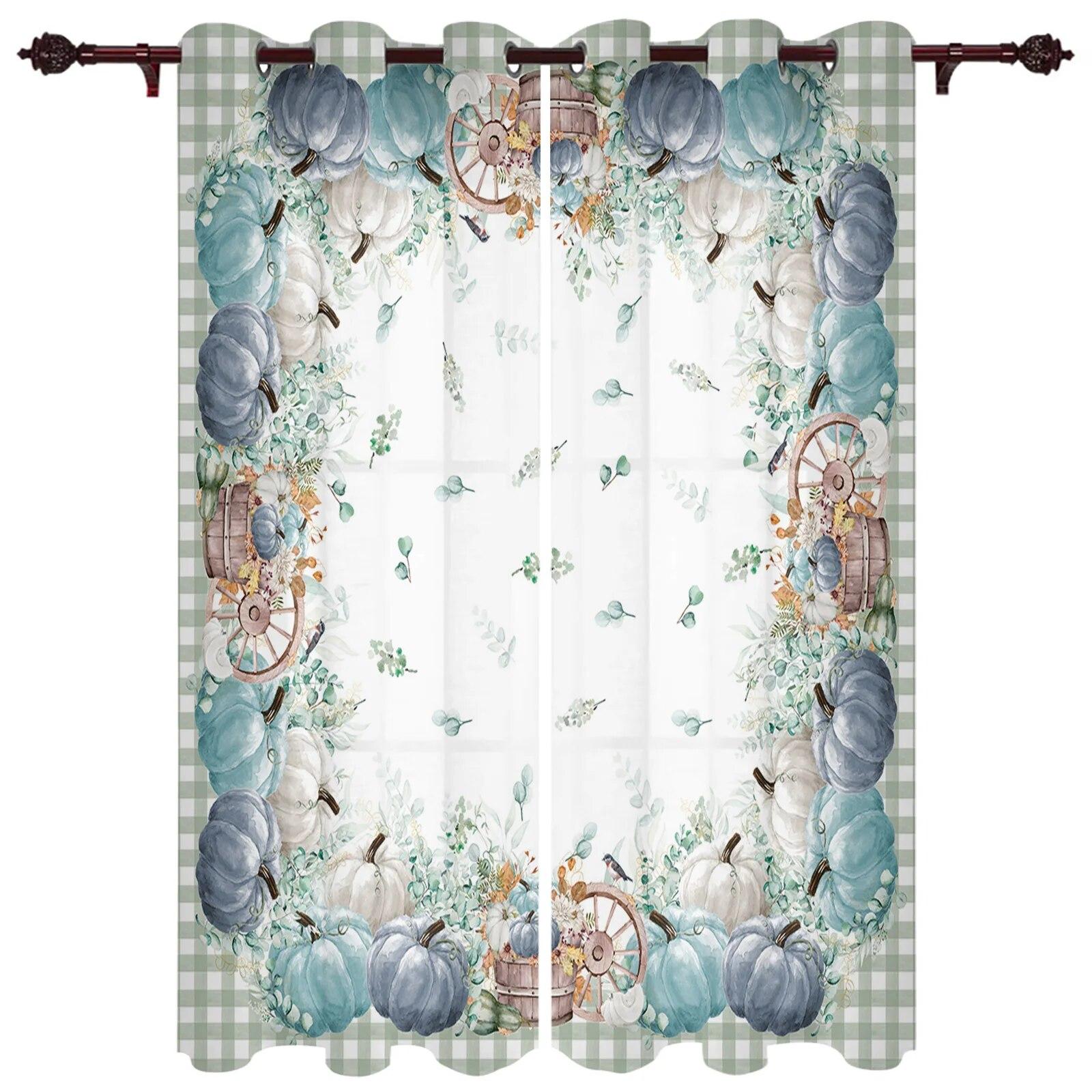 

Клетчатые оконные шторы на День Благодарения с тыквой для гостиной, роскошные современные шторы для спальни, кофейные шторы для столовой