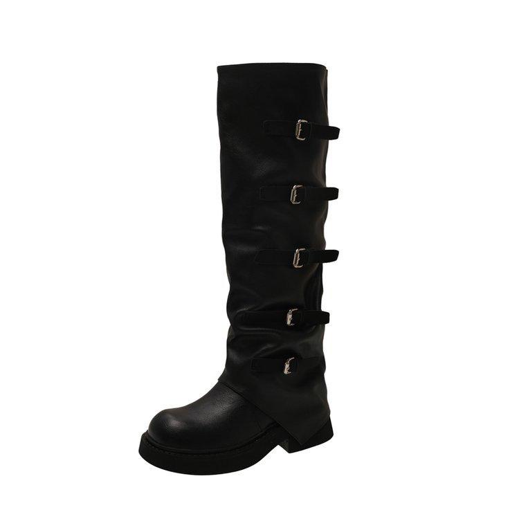 Punk Wasteland~ Tall Knight Boots Long Boots 2025 Autumn and Winter New Retro Pile Boots Fleece Pants Tube Boots Women