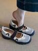 Ballet style color matching sports sole Velcro Mary Jane small leather shoes Maillard retro round head platform casual women's shoes