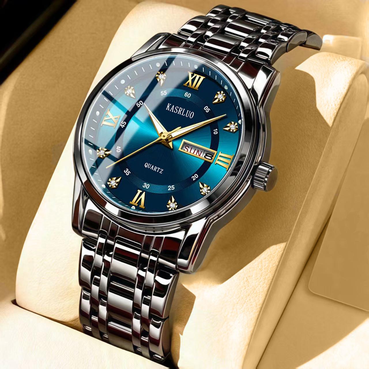 

Часы мужские часы высокого класса универсальные двойной календарь темперамент большой циферблат трендовые мужские кварцевые часы высокой четкости