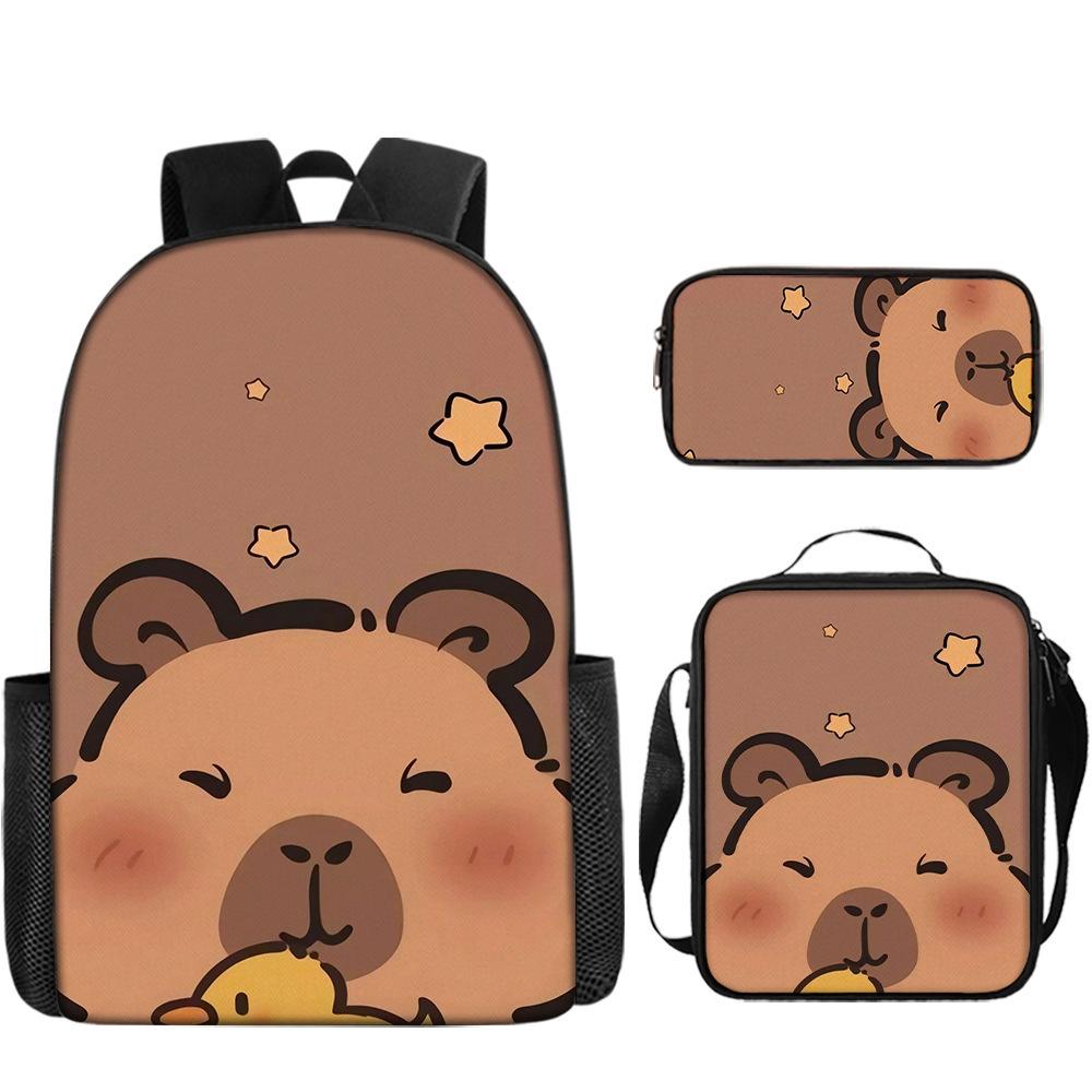 Luxus Neuheit Eigenartig Lustig Cool Capybara 3D Druck 3 Stück/Set Schüler Schultaschen Laptop Tagesrucksack Rucksack Lunchtasche Federmäppchen