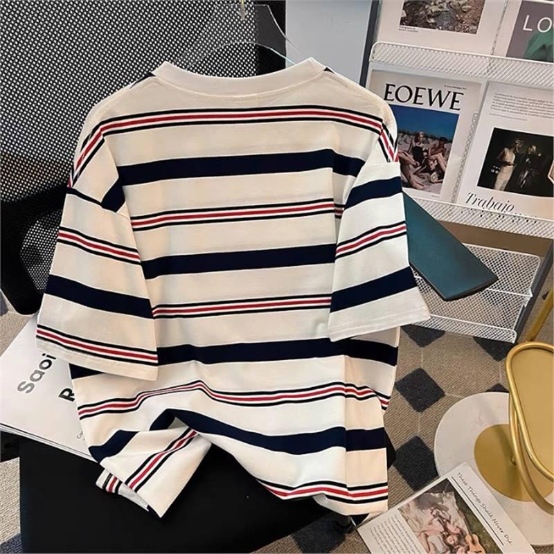 

Женская приталенная полосатая летняя футболка - Свободная, с коротким рукавом, в корейском стиле XXS