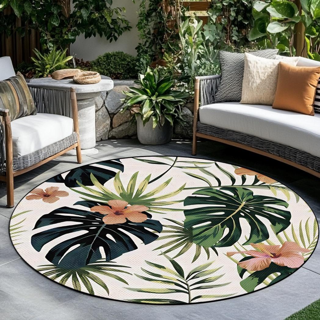 

1pc Tropical Leaves Pattern Rug, Round Washable Non-Slip Large Area Rug, Perfect for Bedroom/Kitchen/Dining Room/Office 80cm