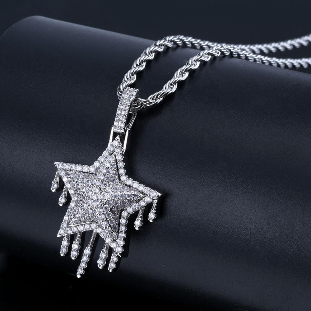 New Iced Out Metor Drip Star Pendant Necklace Micro Pave Cubic Zirconia Stones Water Drop Charms Hip Hop Men's Jewelry Gifts Hot