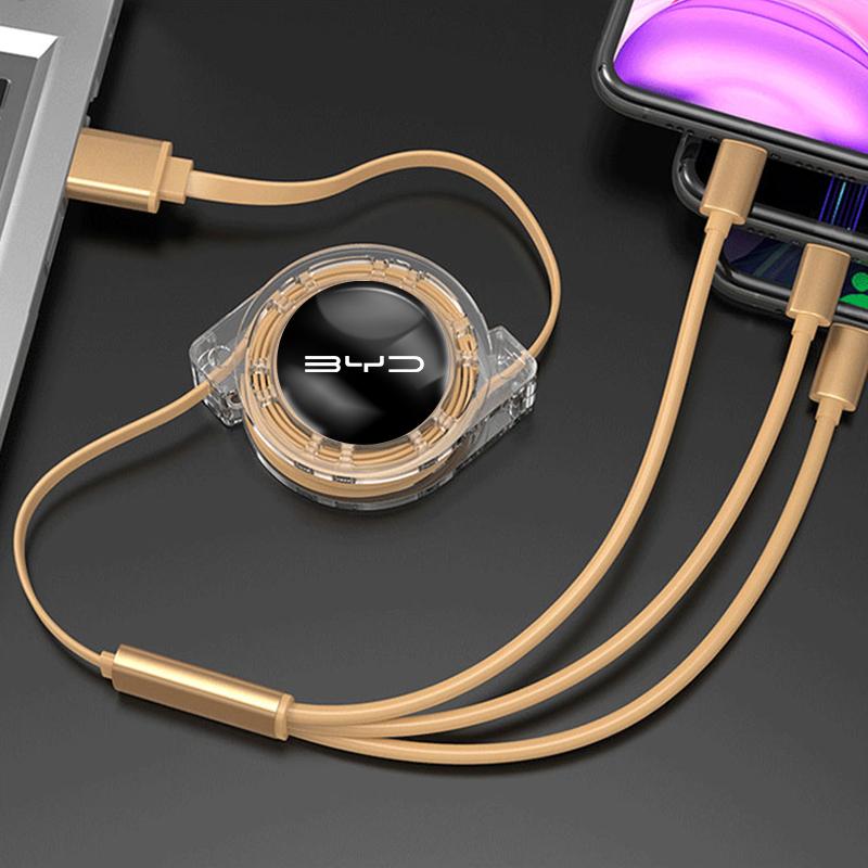 3 In 1 Fast Charger USB Data Cable Car Interior Accessory For BYD Atto 3 Yuan Plus Han Tang EV F3 E6 Dmi Song F0 Qin Pro G3 I3 E