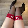 Weiße Strümpfe reine Spitze Schleife Kniestrümpfe sexy kontrastierende Oberschenkel roter Rand schwarze Seide JK lange Socken