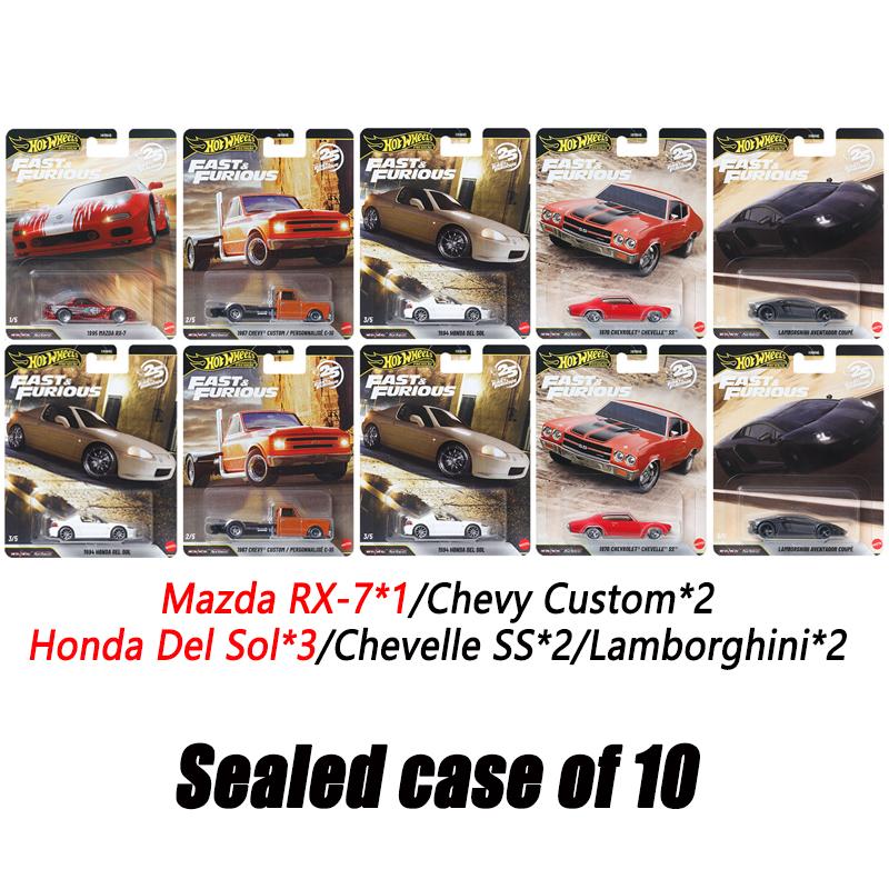 Hot Wheels HNW46-P Fast & Furious,Mazda RX-7 Chevy Honda Chevelle Lamborghini,1:64 Die-Cast Model,Collector's Gift Toys for kids